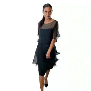 Georgia Bullock Vintage 1960’s Sheer Silk Overlay Black Midi Dress Sz Small.